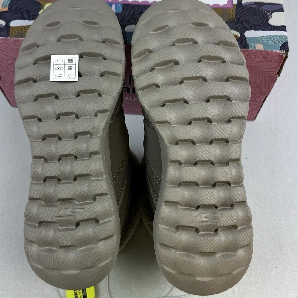 Skechers Women's Go Walk Air Cooled Goga Mat Boots with Faux Fur taupe Size 9
